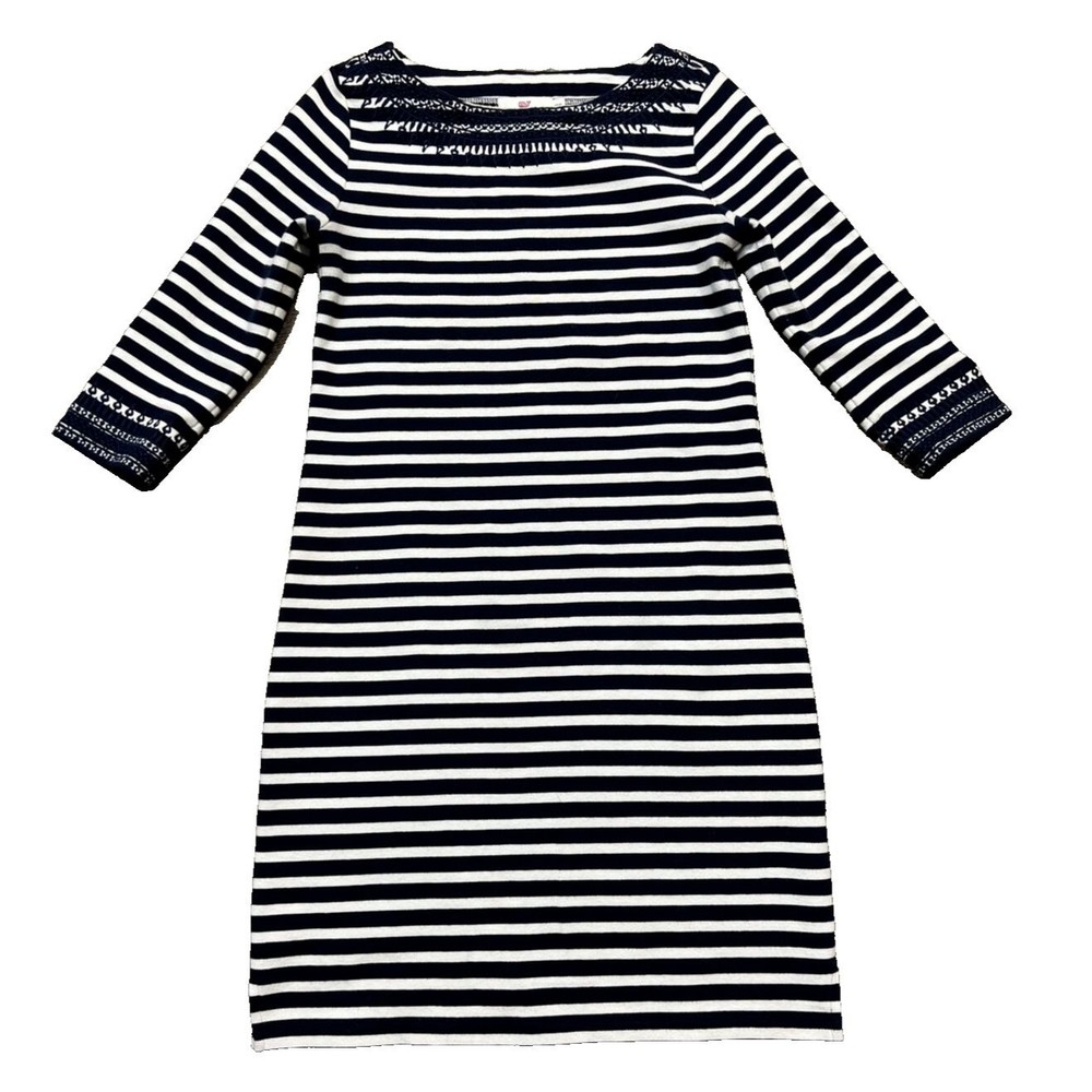 Vineyard Vines Women's Large Blue Stripe 3/4 Sleeve Pullover Stretch Dress XXS